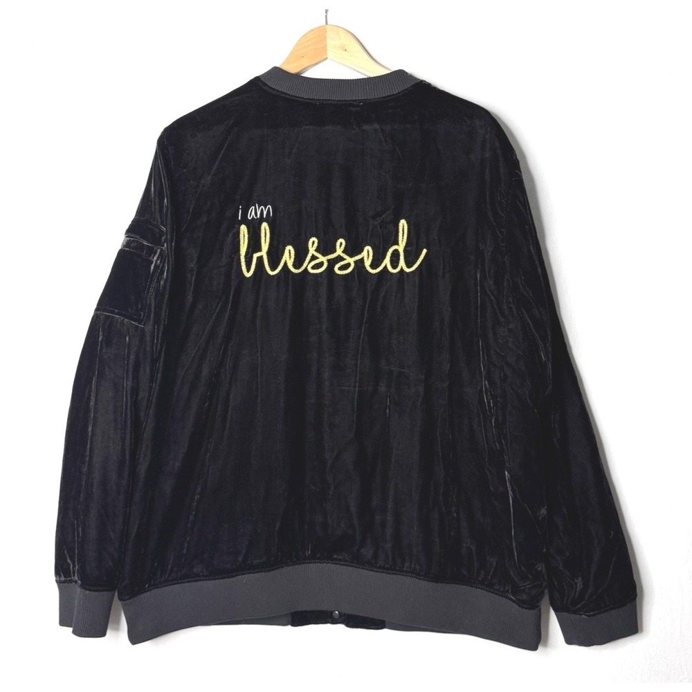 Peace Love World Velvet Bomber Jacket XL‎ Blessed Grateful Jesus Spiritual